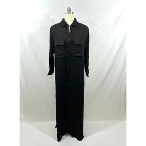 Maxi button down double breast pocket shirt dress